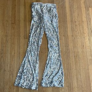 High Waist Sparkly Silver Flare Party Pants